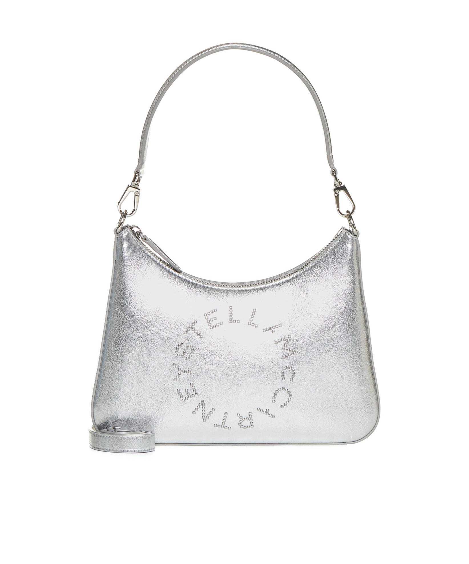 Stella Mccartney Logo Detailed Metallic Shoulder Bag In White