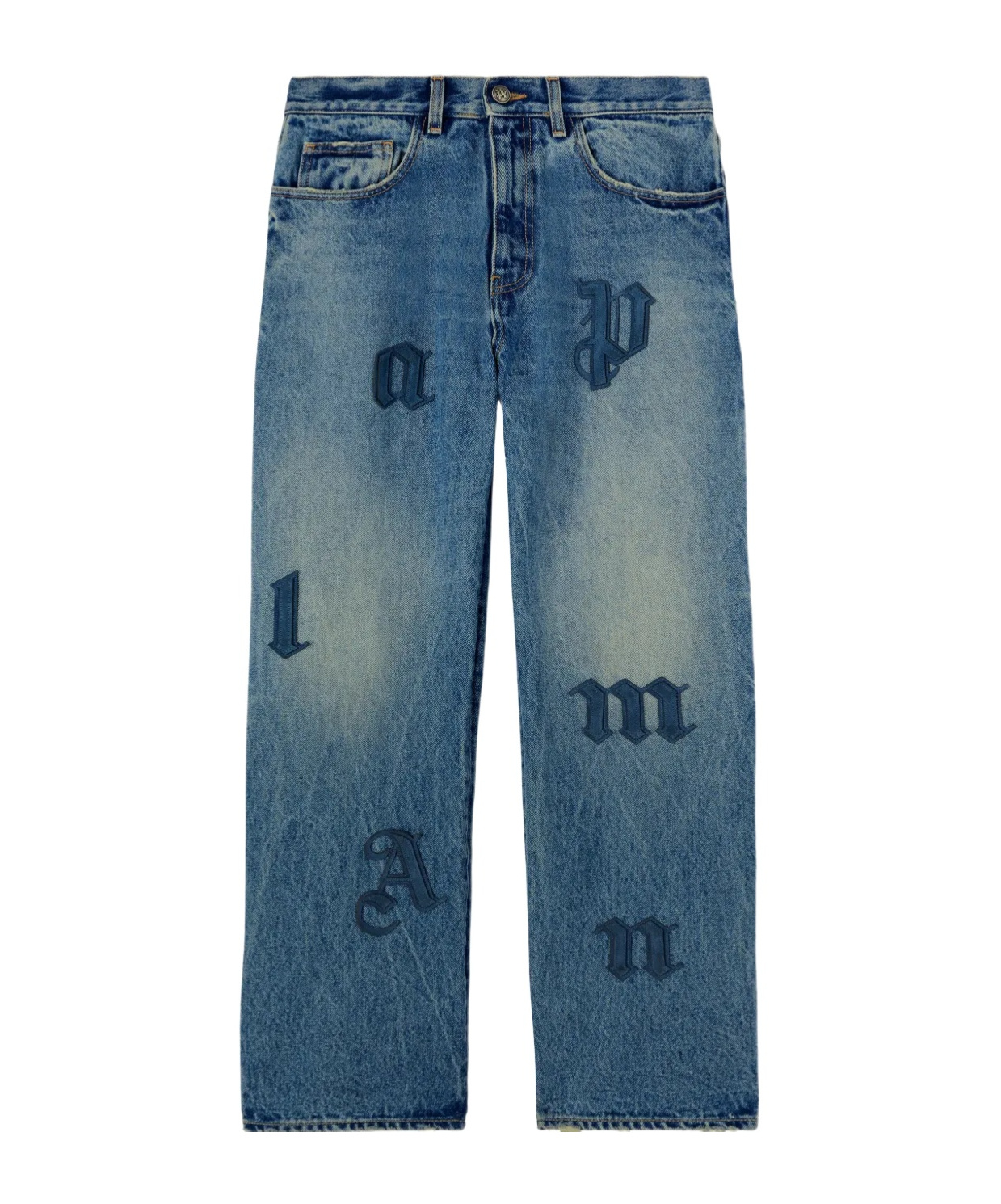 Palm Angels Logo Patch Straight Jeans In Blue