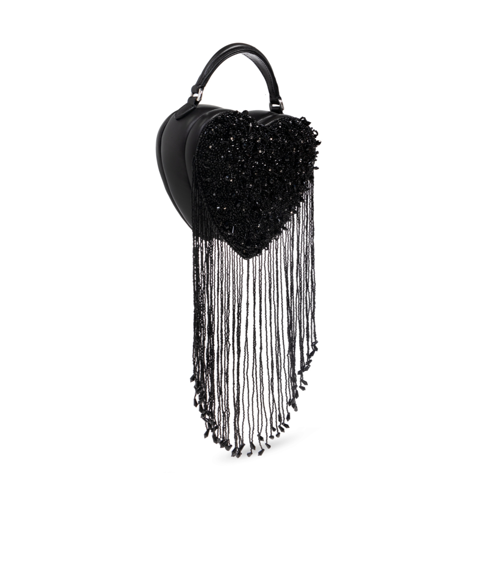 Moschino Heart-shaped Beaded Tote Bag In Black