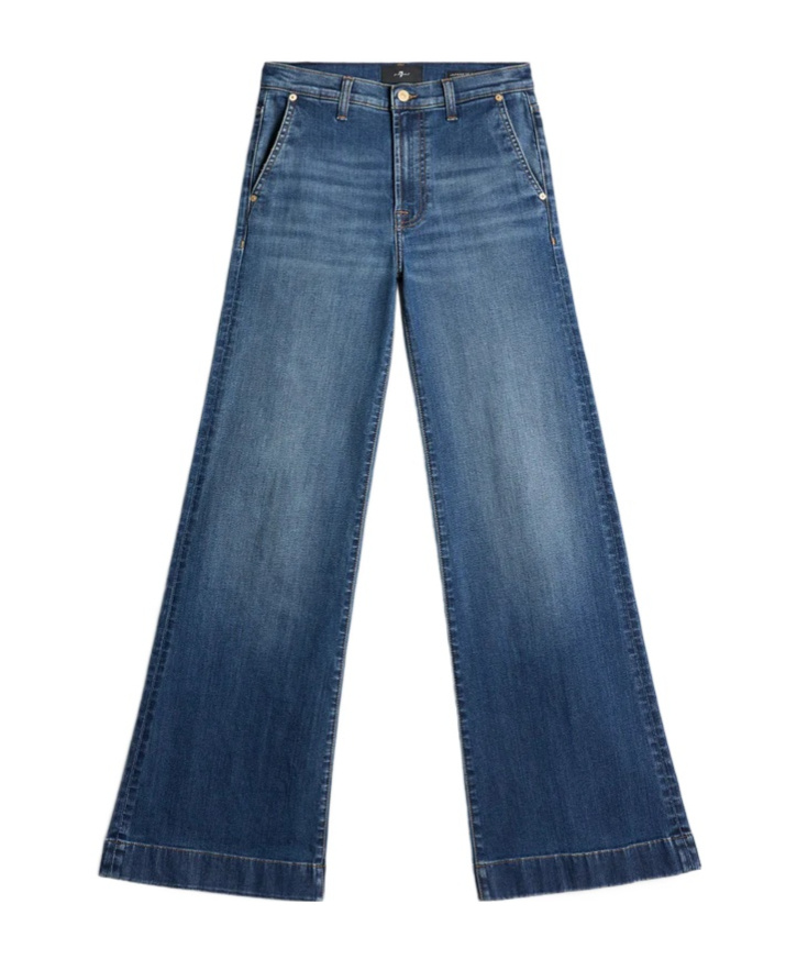 7 For All Mankind Wide-leg High-waist Jeans With Vintage Fading In Blue