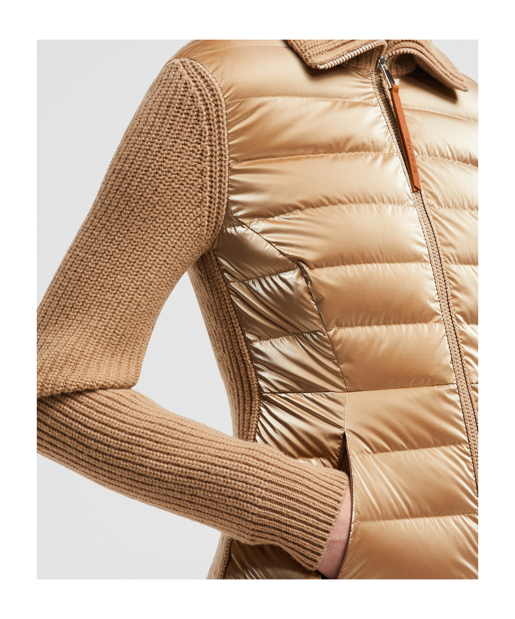 Moncler Padded-panel Wool Cardigan In Nude