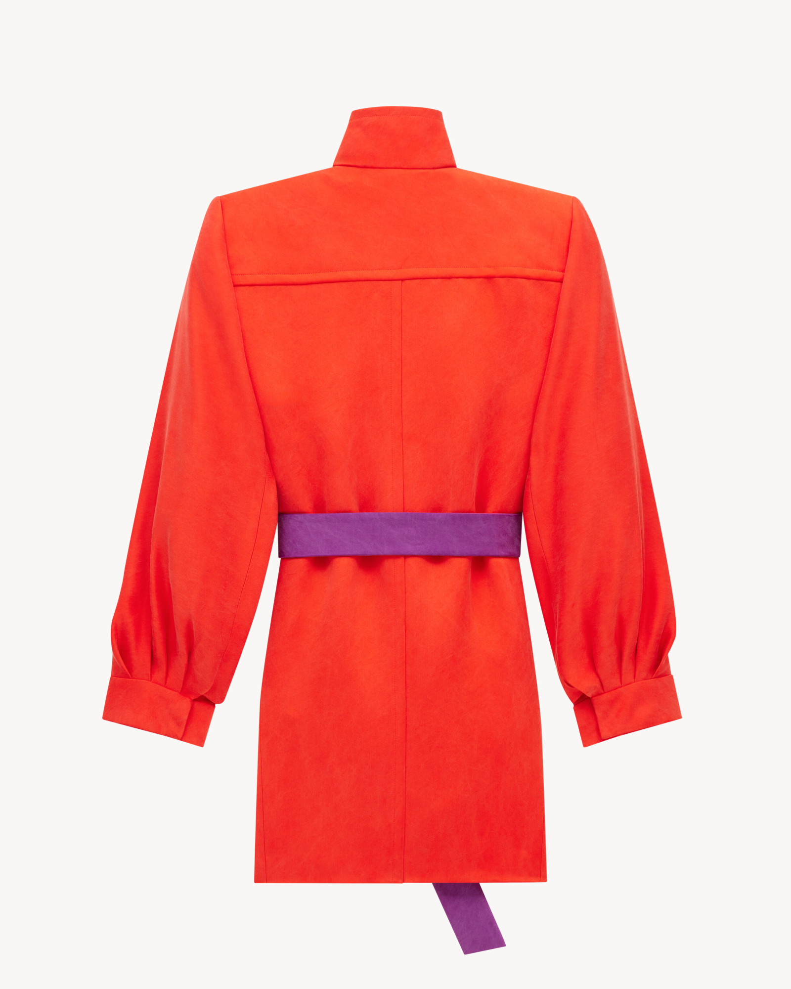 Saint Laurent Belted Stonewashed Silk Satin Coat In Orange