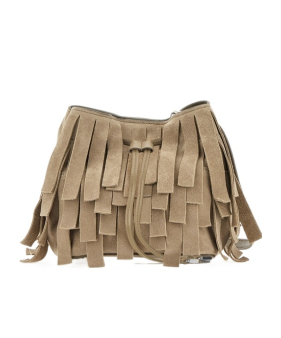 Hogan Hocket Mini Bucket Bag In Suede With Fringe Workmanship In Nude