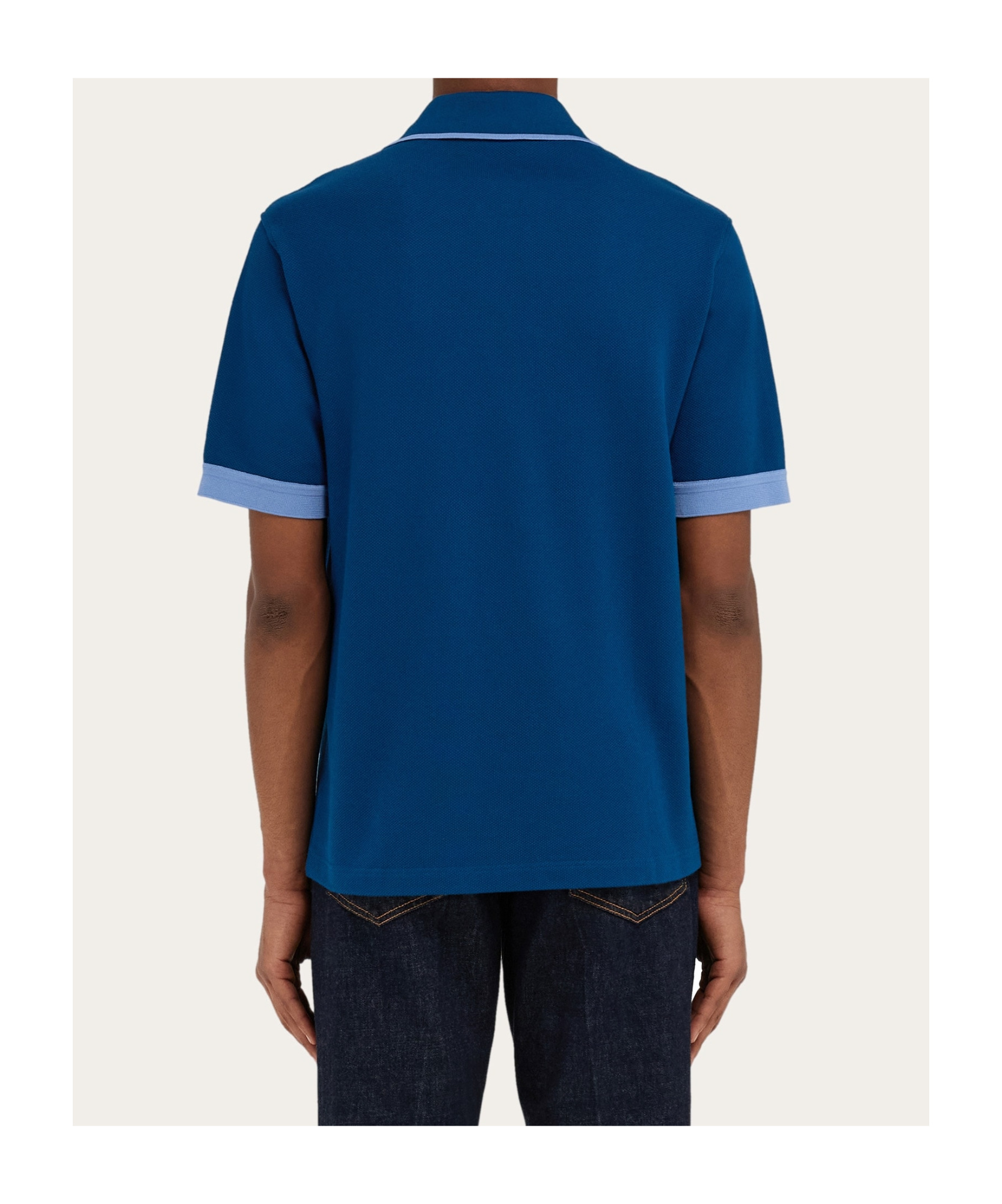 Ferragamo Polo Shirt With Contrasting Sleeve Detail In Blue