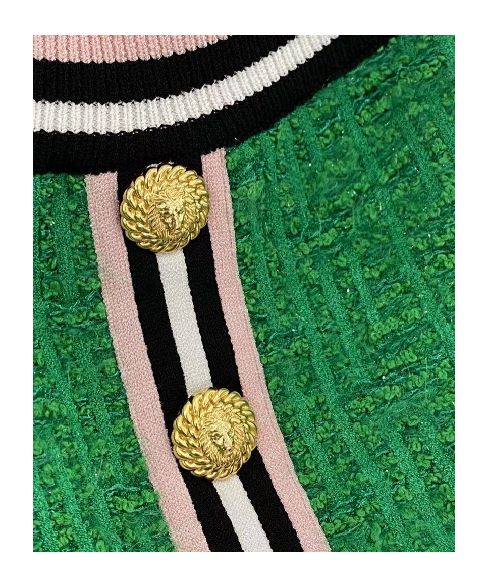 Balmain Bouclé Cropped Tank Top In Green