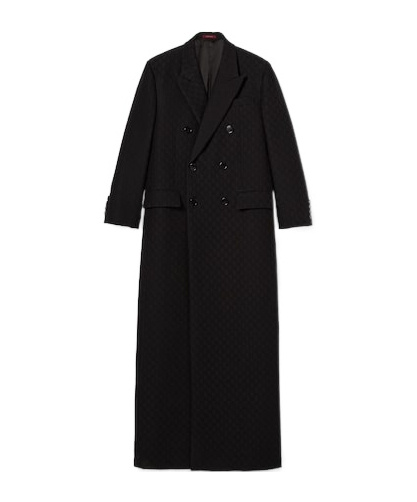 Gucci Double-breasted Coat With Gg Pattern In Black