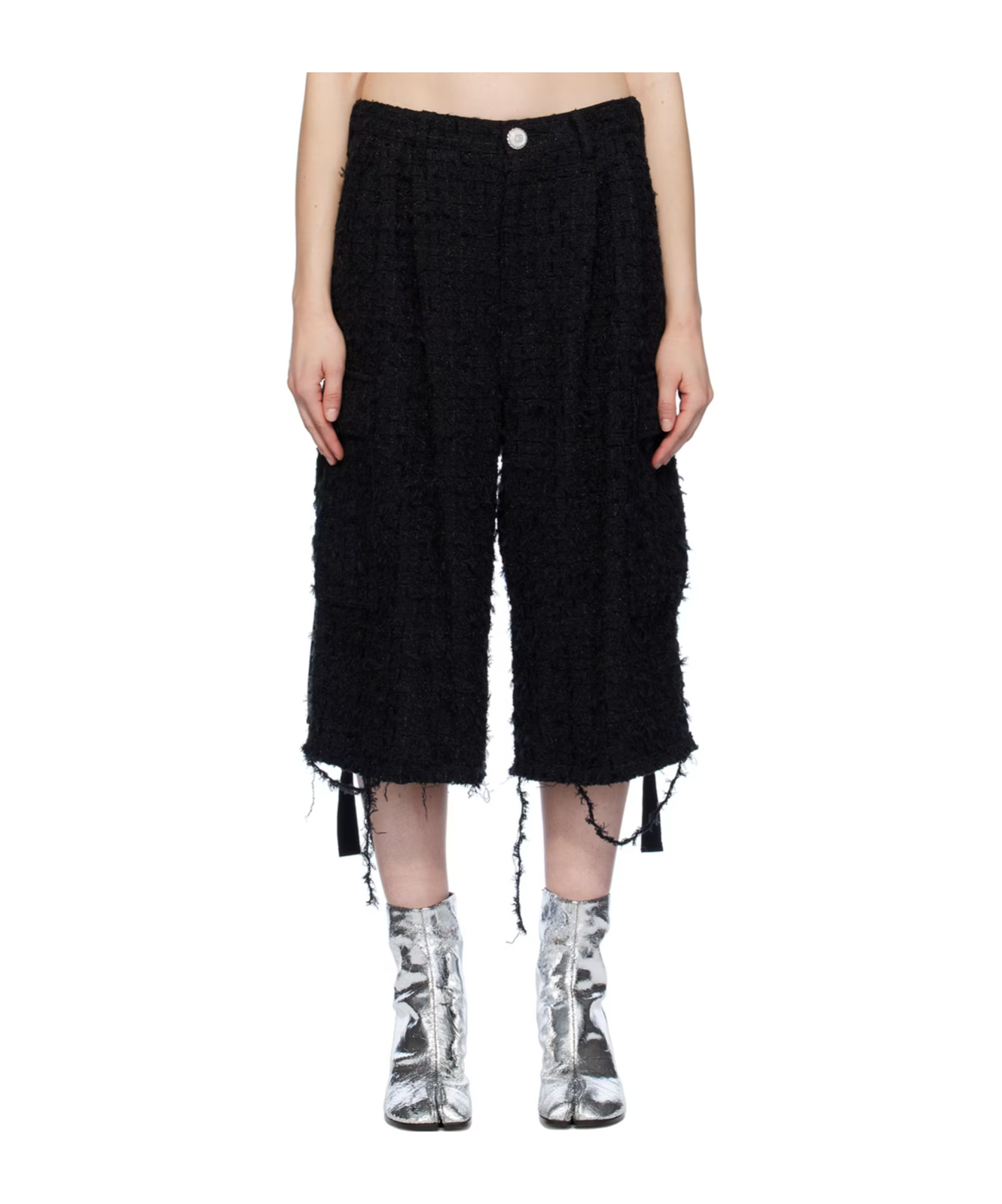 Doublet Raw-cut Tweed Cargo Shorts In Black