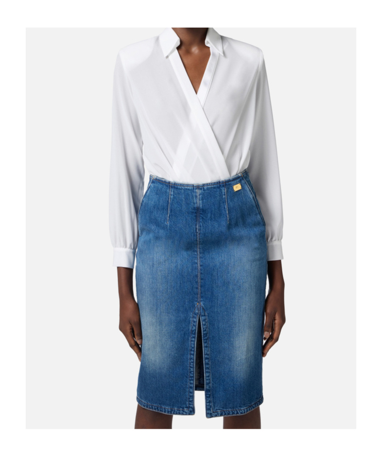 Elisabetta Franchi White Georgette Body Shirt With Cufflinks In White
