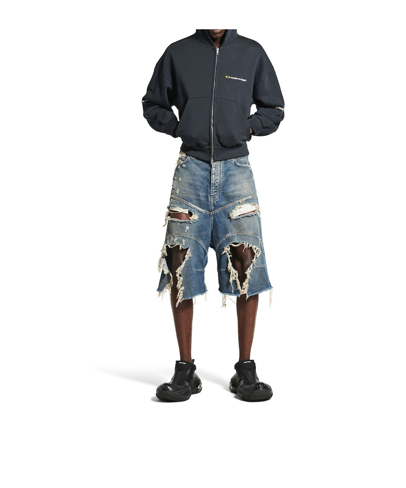 Balenciaga Men's Distressed Baggy Shorts In Blue In Blue