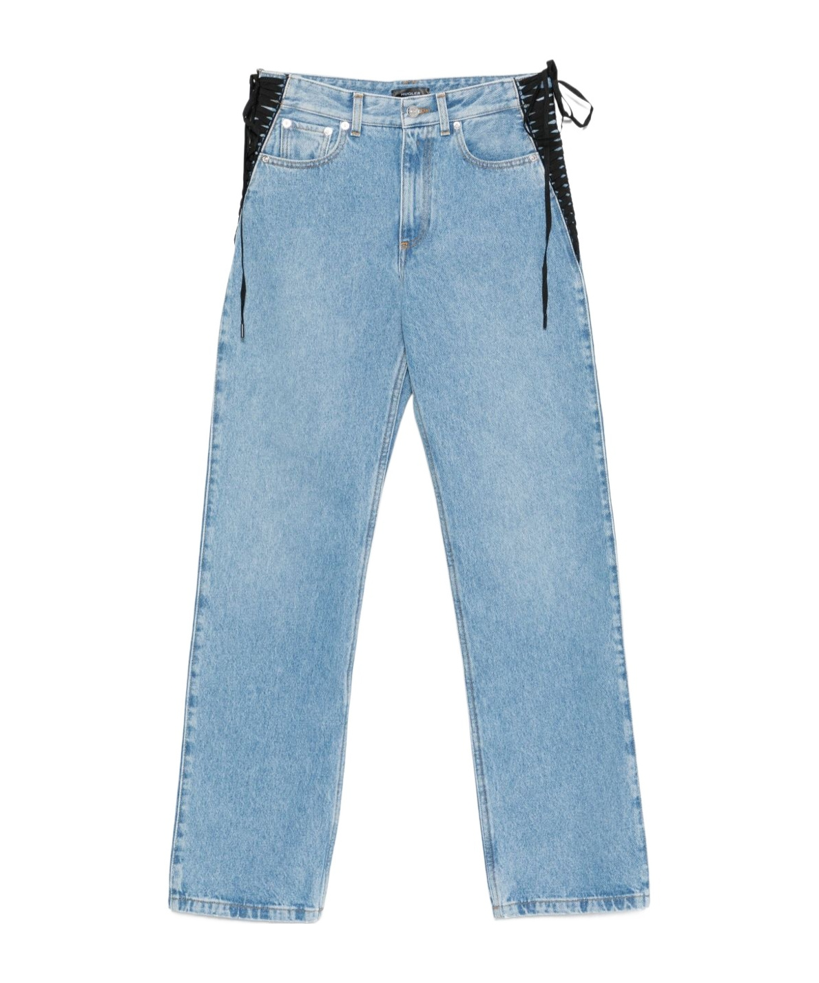Mugler Lace-up Detail Denim Trousers With Back Pockets In Blue