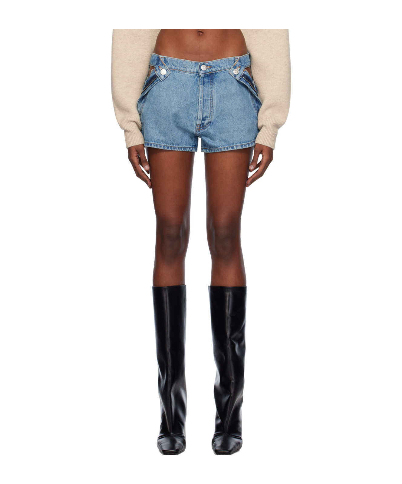 Coperni Blue Open Hip Denim Shorts In Multicolor