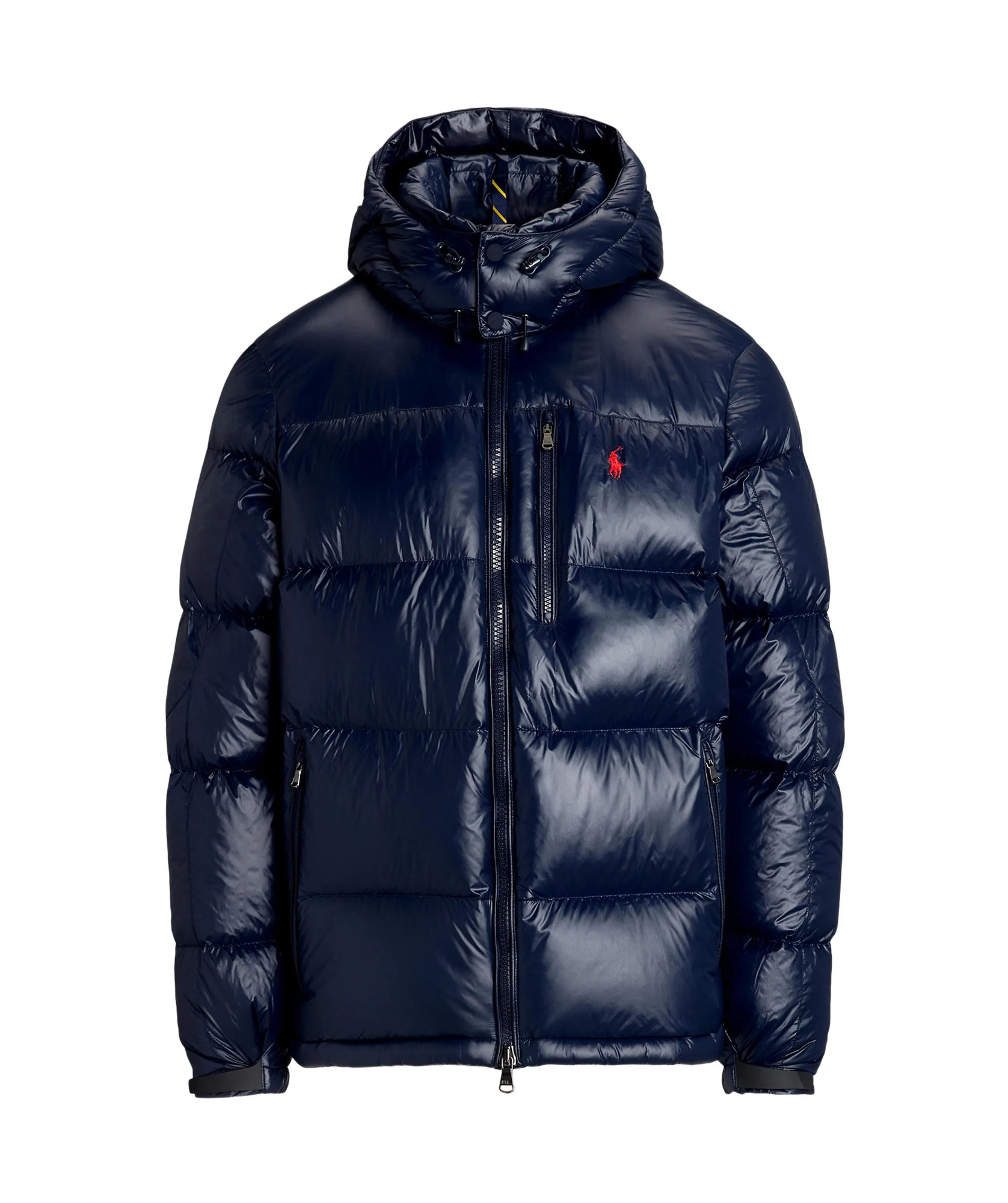 Polo Ralph Lauren Black Down Jacket With Patent Effect And Embroidered Pony Logo On Chest In Tech Fabric Man In Blue