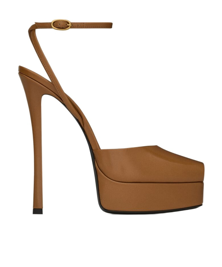 Saint Laurent La Scandale Platform Sandals In Smooth Leather In Brown