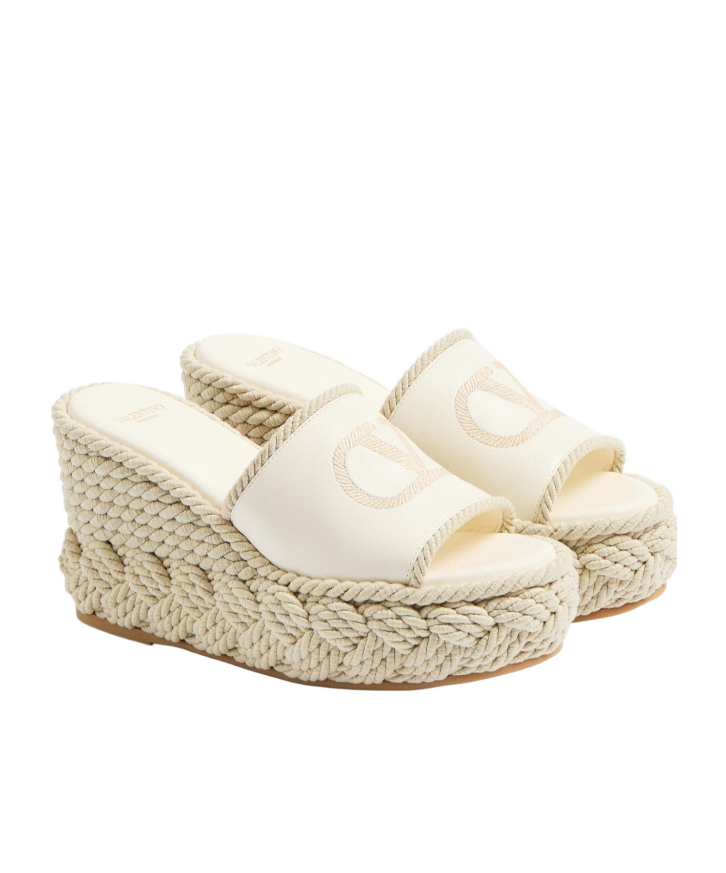 Valentino Vlogo Silk Torchon 100 Leather Wedge Sandal In White