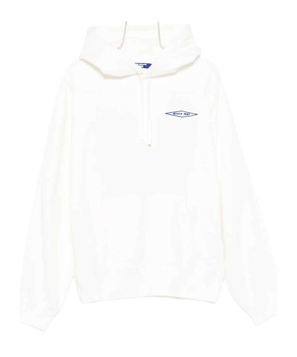 Junya Watanabe Graphic Print Hooded Sweatshirt Front Pocket In White
