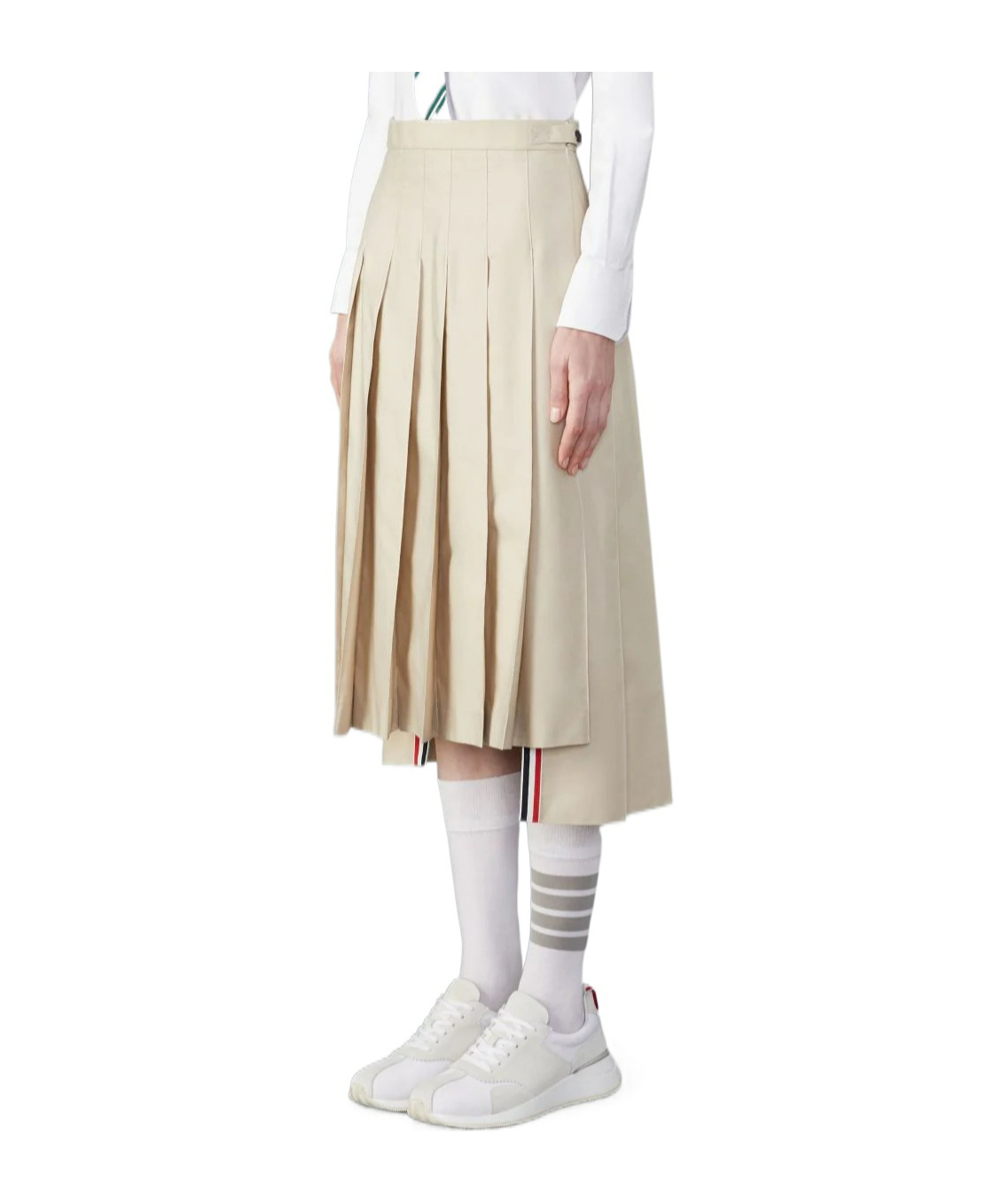 Thom Browne Back Pleated Skirt In White