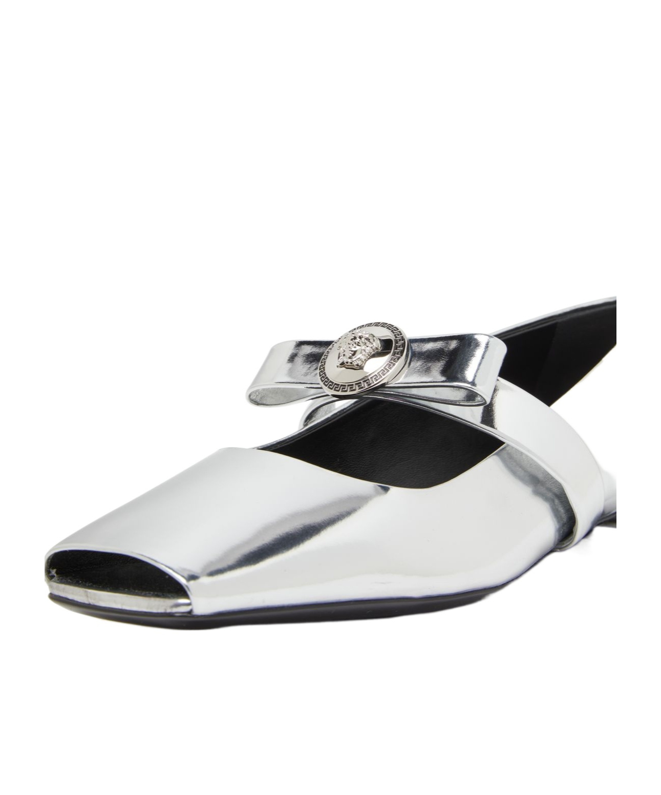Versace Gianni Ribbon Open-toed Ballet Shoes In Silver
