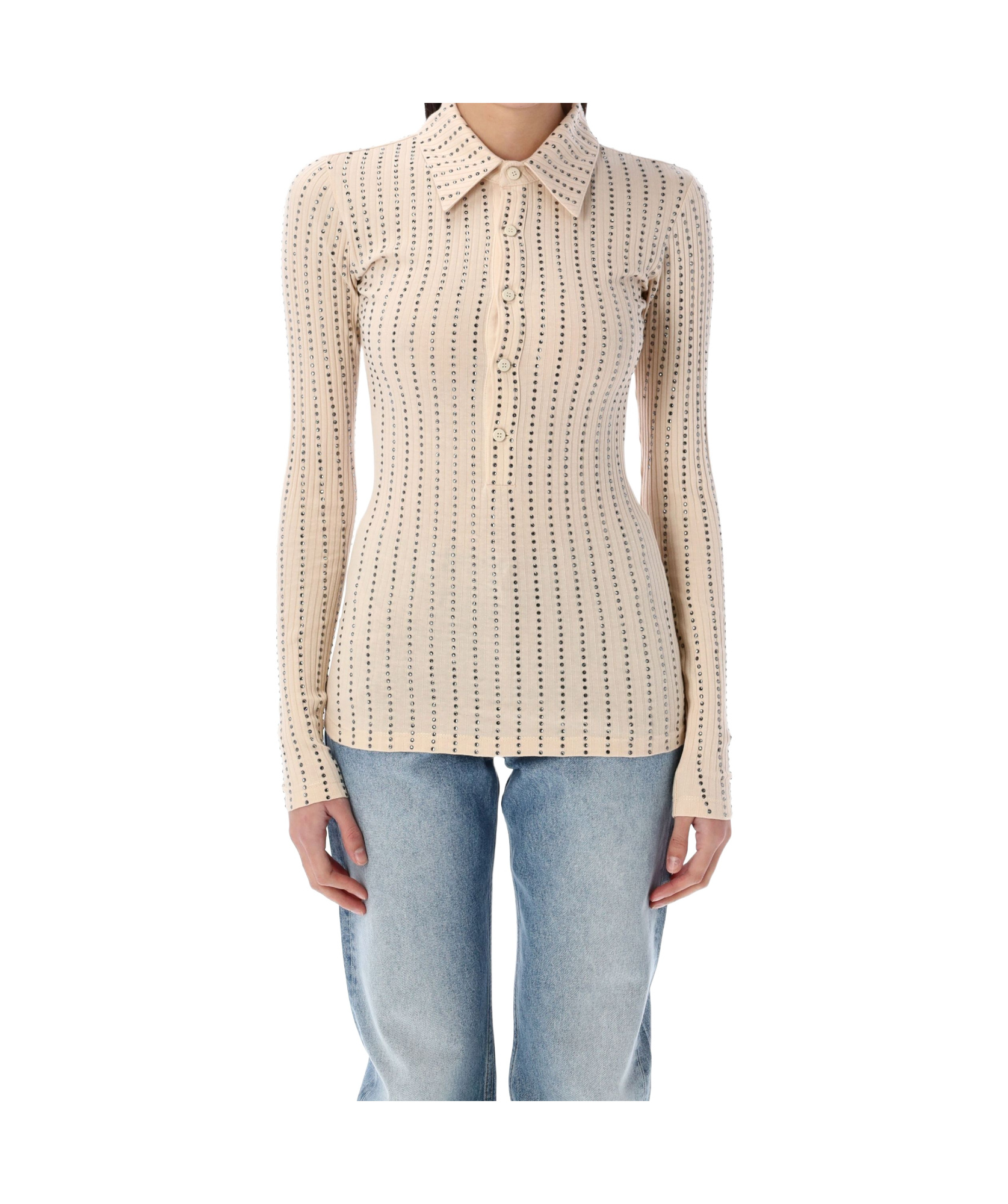 Attico Rhinestone-embellished Polo Shirt In Nude