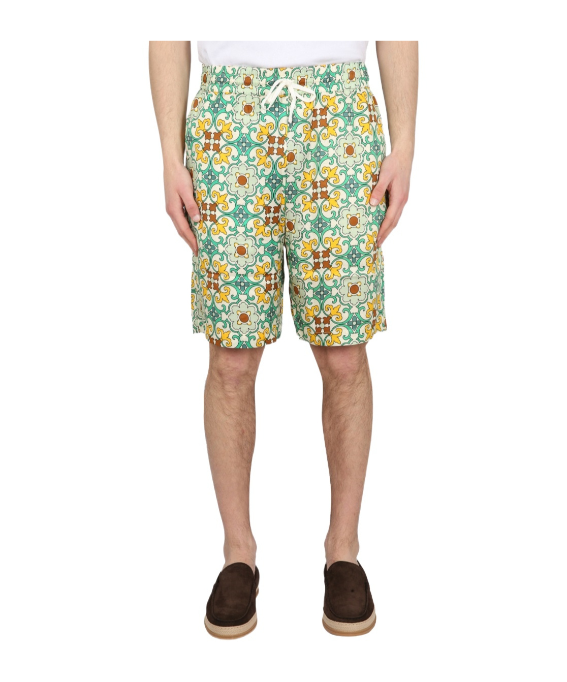 Drôle De Monsieur Multicolor Shorts Faïence With Graphic Print All-over In Green
