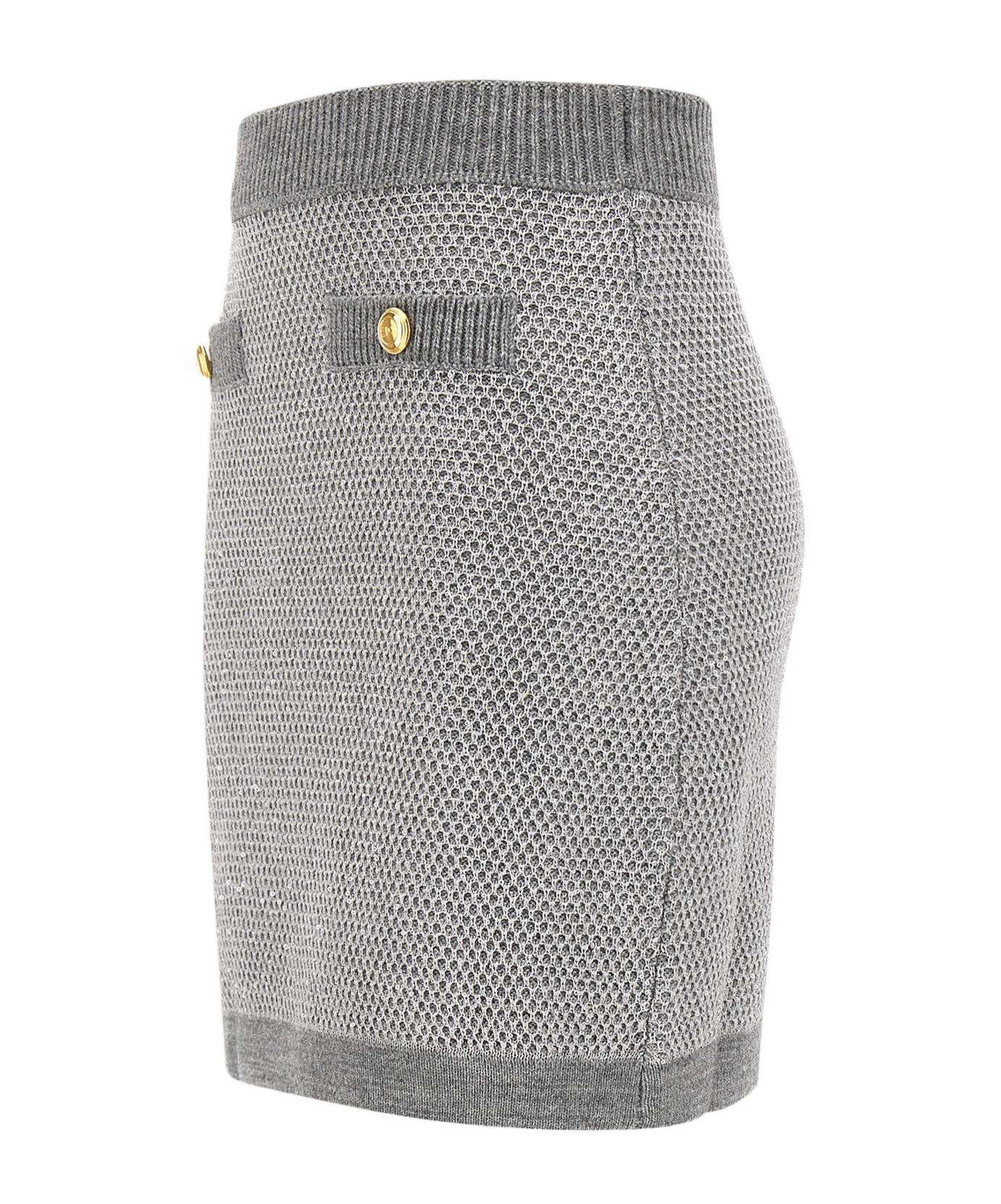 Elisabetta Franchi Short Knitted Skirt With Sequins In Gray