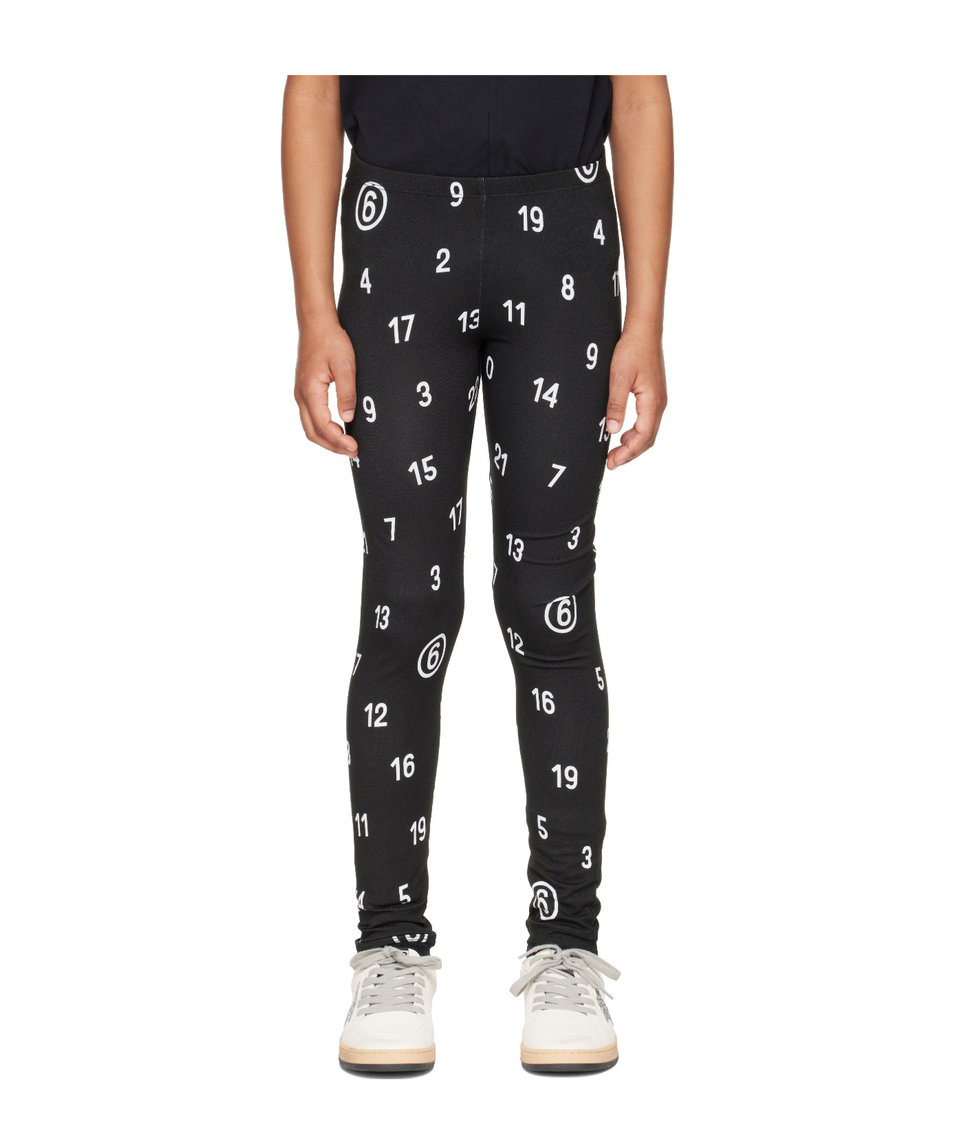 Mm6 Maison Margiela Kids Black All Over Numeric Print Leggings In Black