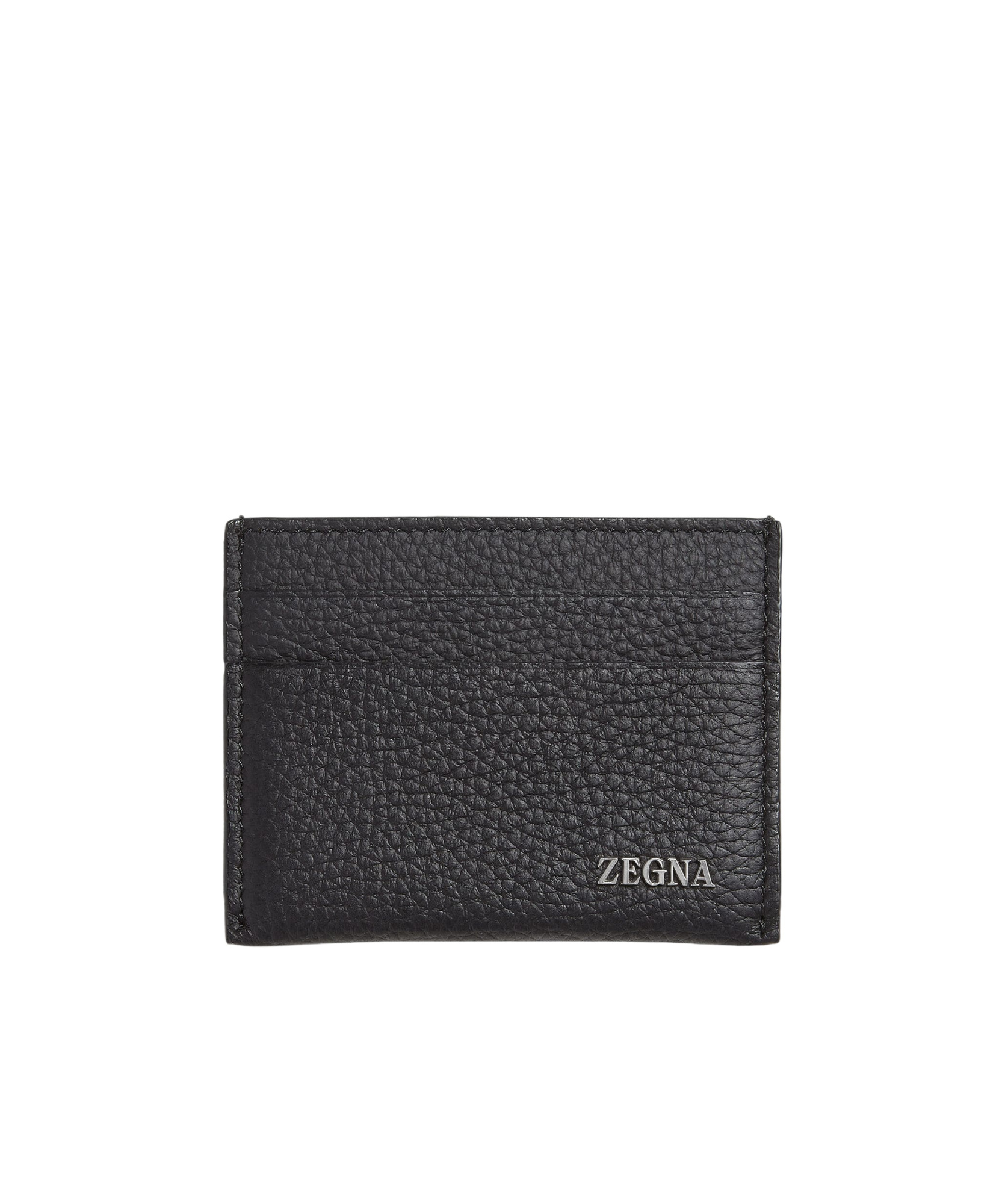 Zegna Logo Plaque Simple Card Case In Black