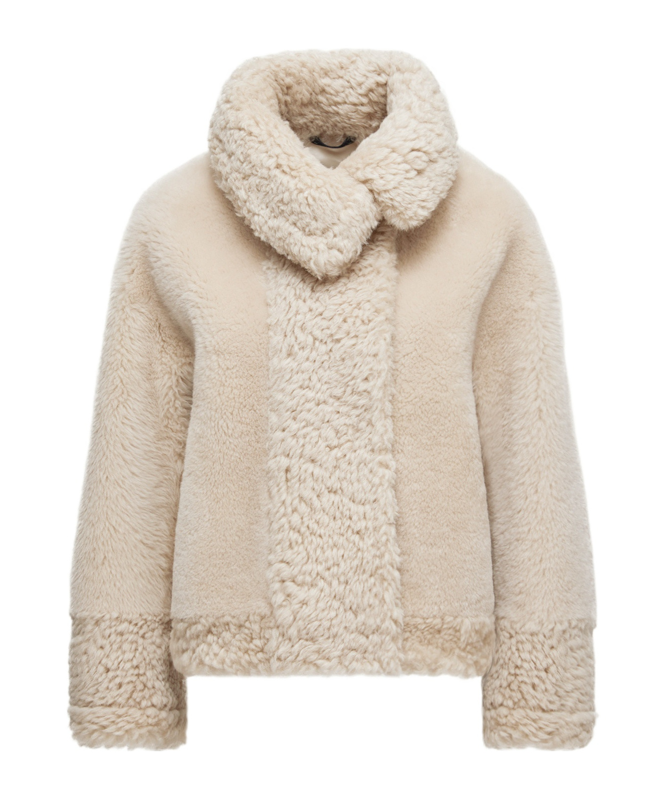 Moncler Gobain Shearling  Suede Short Down Jacket In Neutral