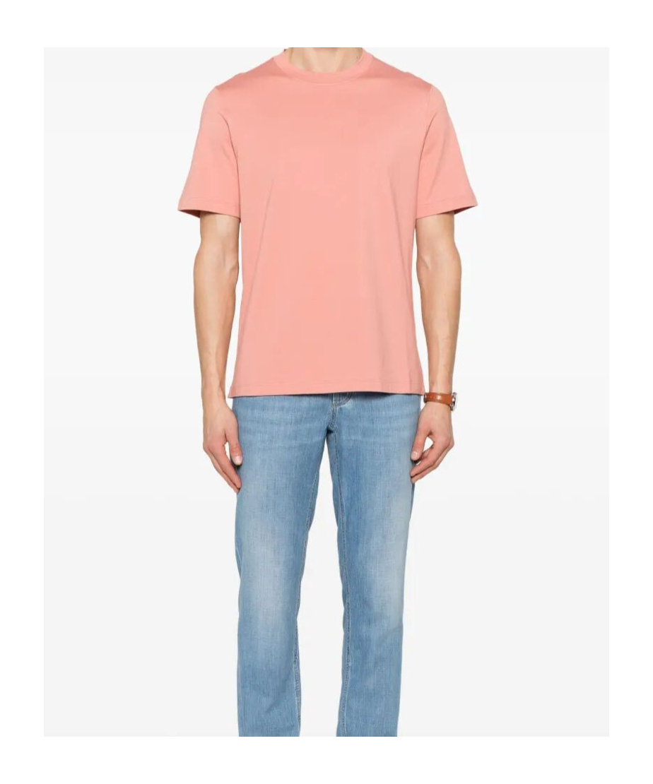 Brunello Cucinelli Men Crew Neck T-shirt With Faux-layering In Pink