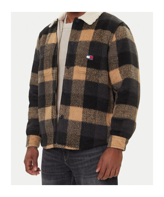 Tommy Hilfiger Check Sherpa Collar Jacket In Brown