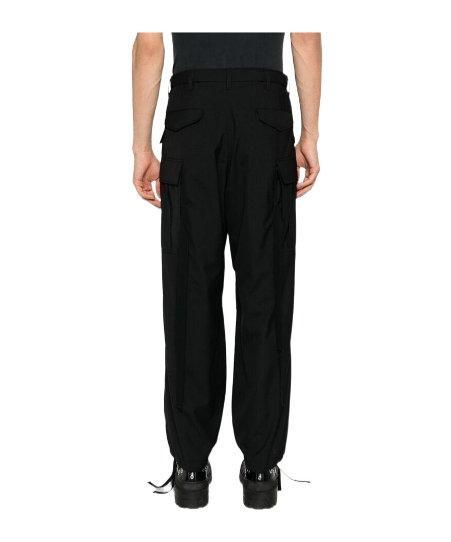 Sacai Suiting Drawstring Ankle Cargo Trousers In Black