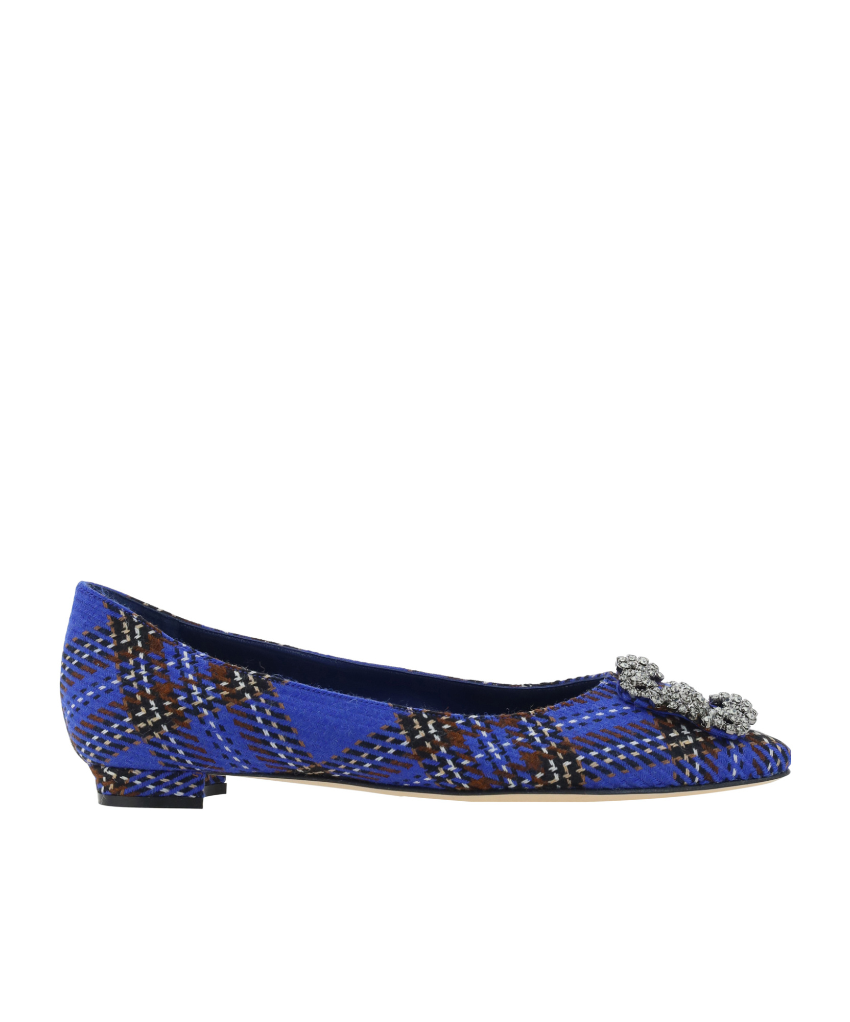 Manolo Blahnik Hangisi Tartan Ballet Flats In Blue