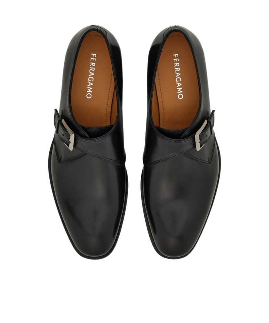 Ferragamo Buckle-fastening Leather Monk Shoes In Black
