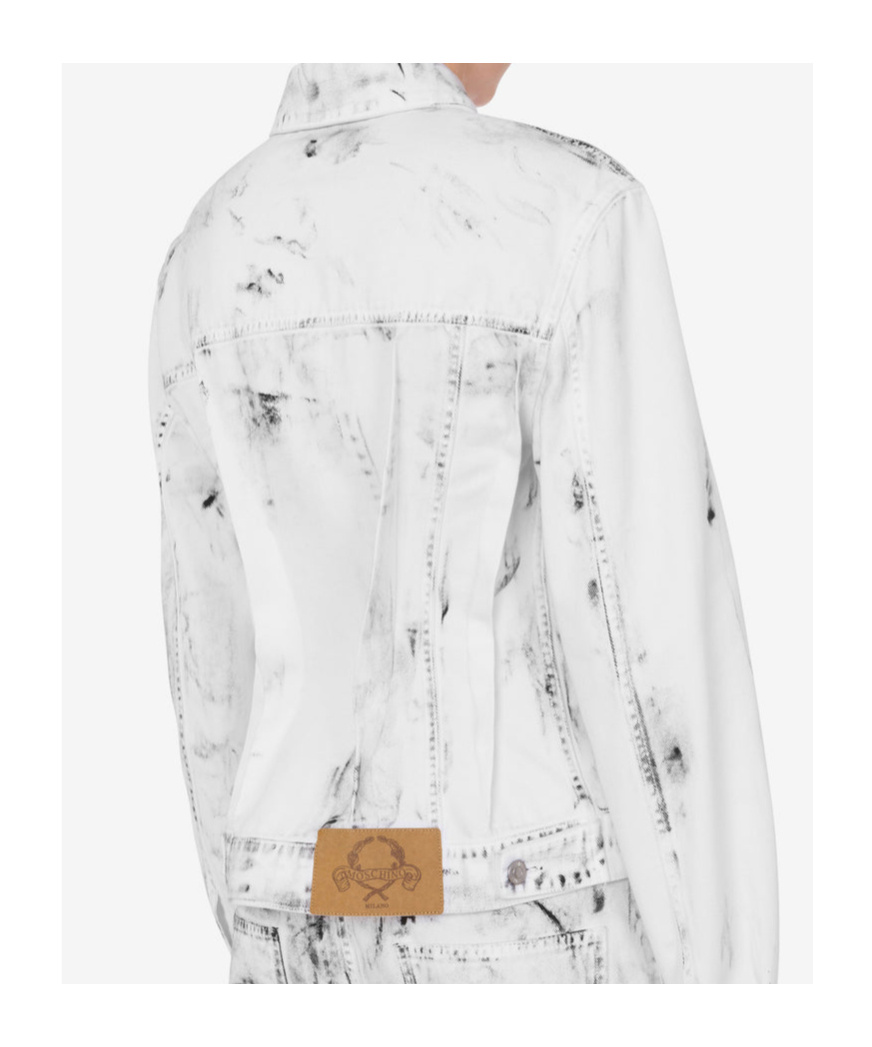 Moschino Cotton Bull Jacket Laurel Crown Patch In White