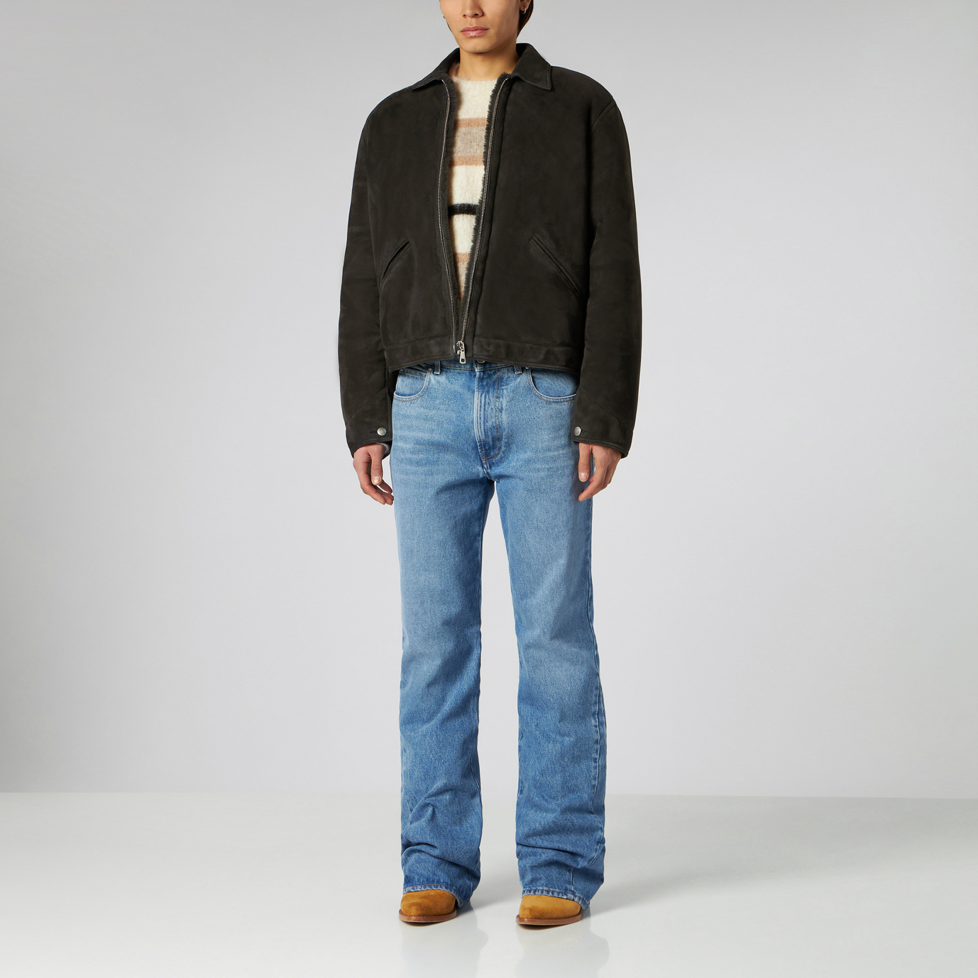 1989 Studio Shearling Jacket Embroidered Detail In Dark Brown