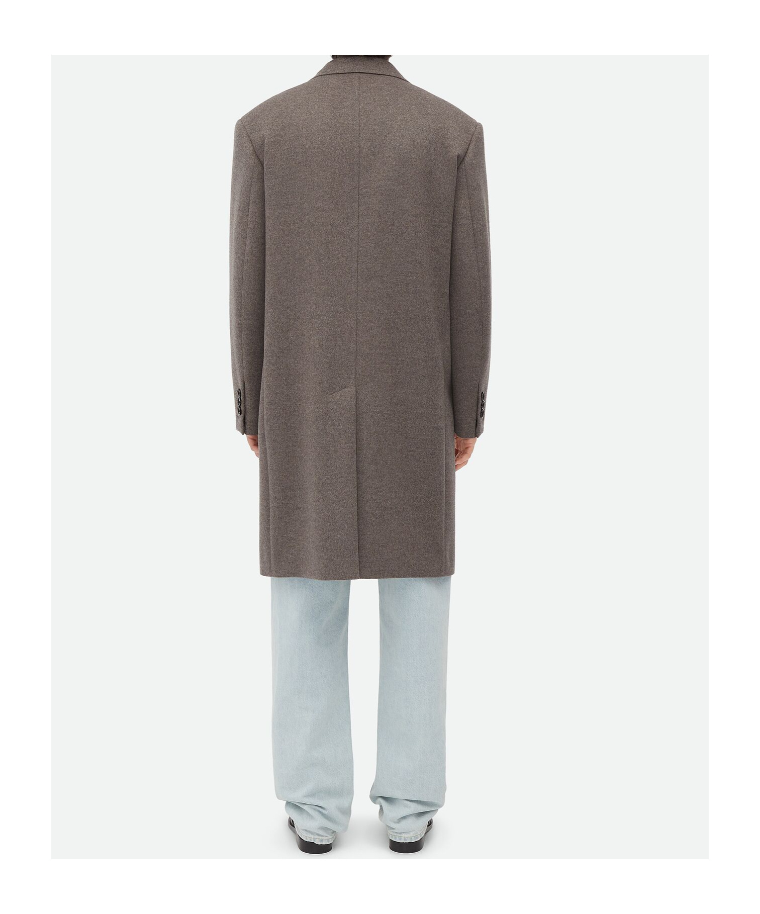Bottega Veneta Long-sleeved Wool Cashmere Coat In Pepper Color