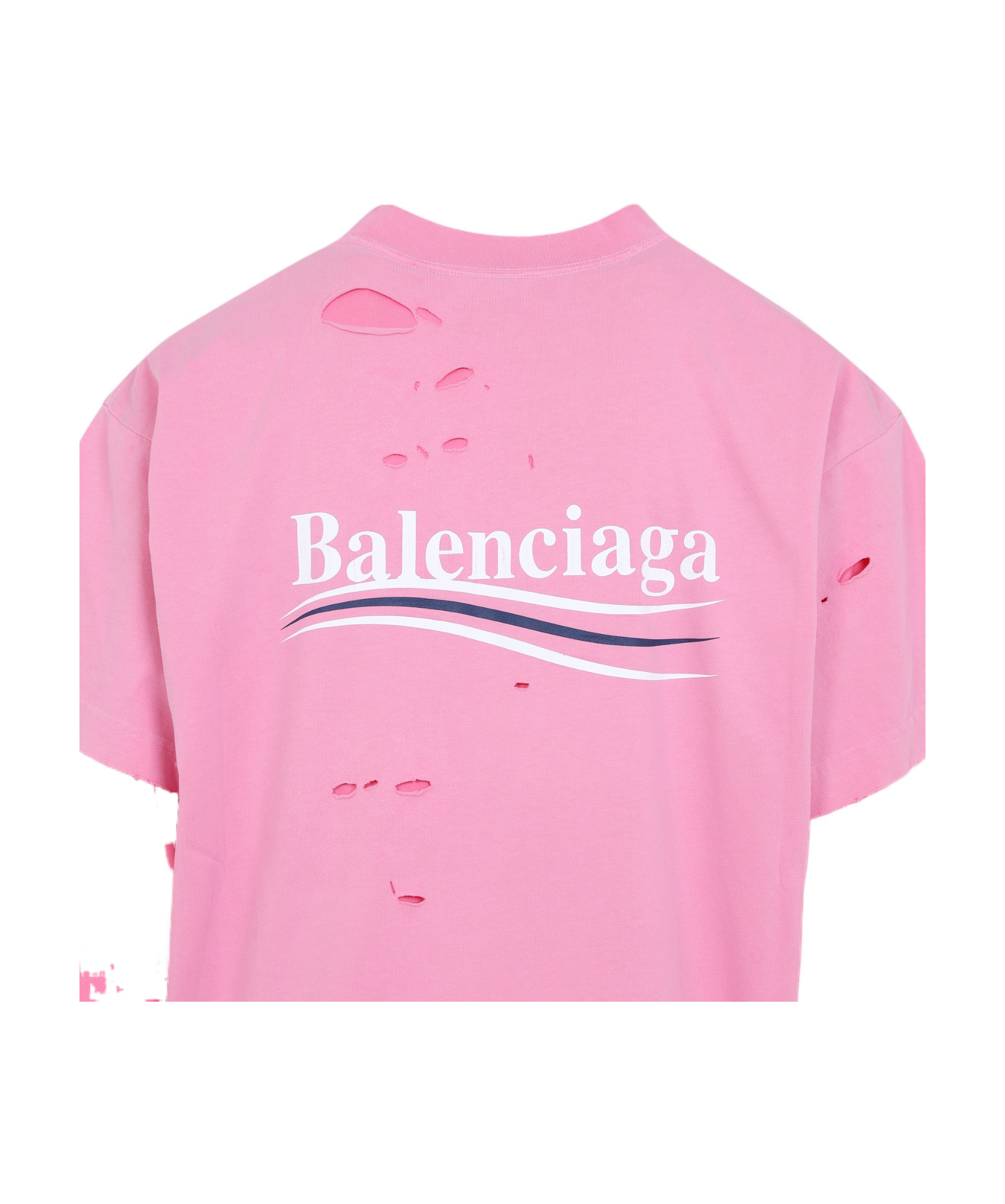 【BALENCIAGA】Political Wave Logo T Shirt Pink BALENCIAGA Political Logo-Embroidered Cotton T-Shirt | endource