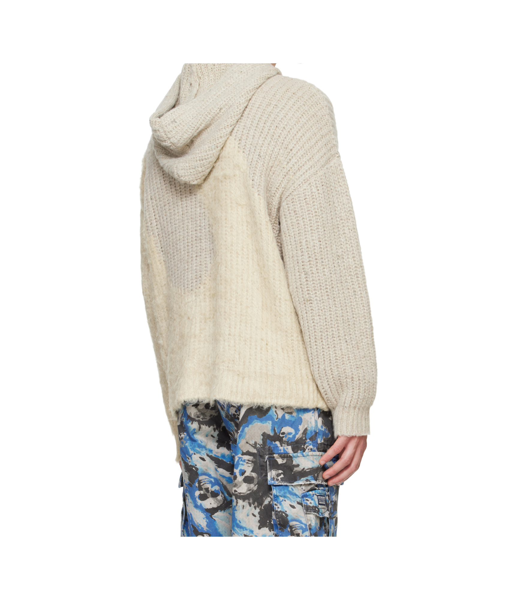 Erl 'swirl' Beige Hoodie With Hood And Brushed Finish In Wool And Silk Blend Man In Nude