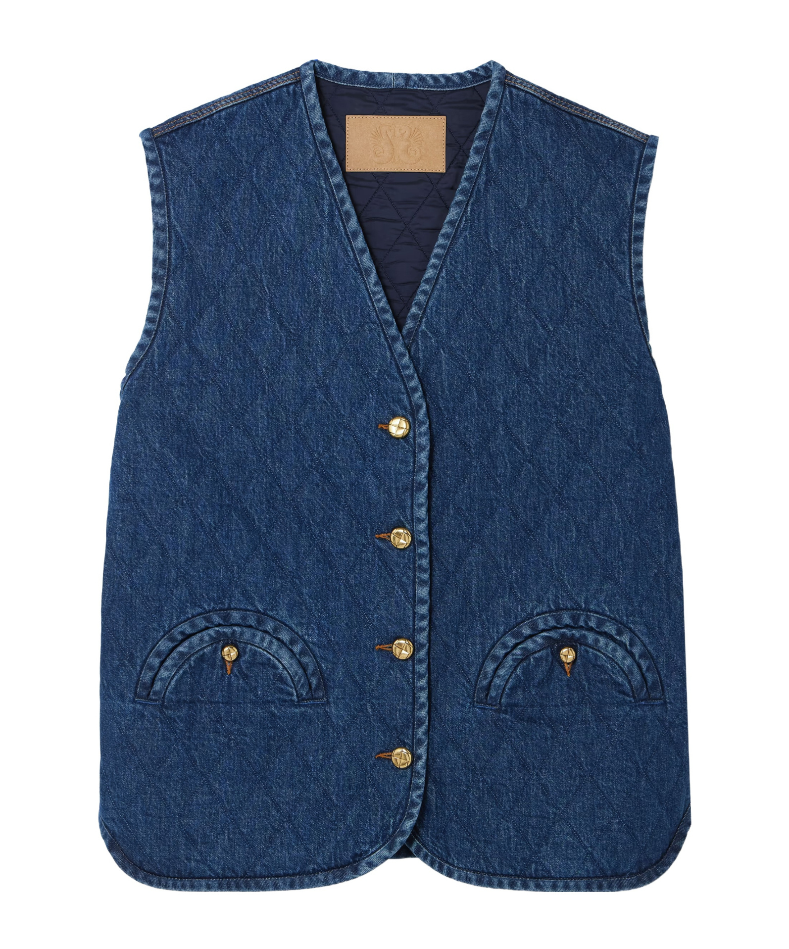 Blazé Milano Suffolk Padded Quilted Denim Vest In Blue