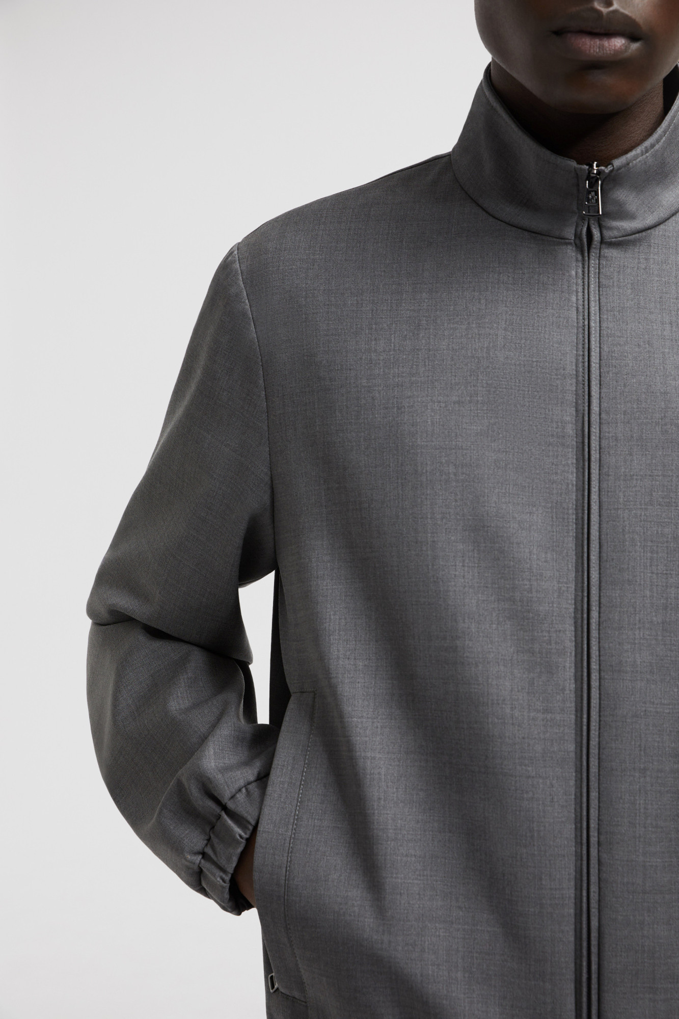Moncler Cuffed High Collar Jacket In Dark Gray