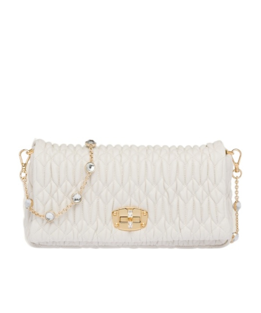 Miu Miu Miu Crystal Matelassé Shoulder Bag In Nude
