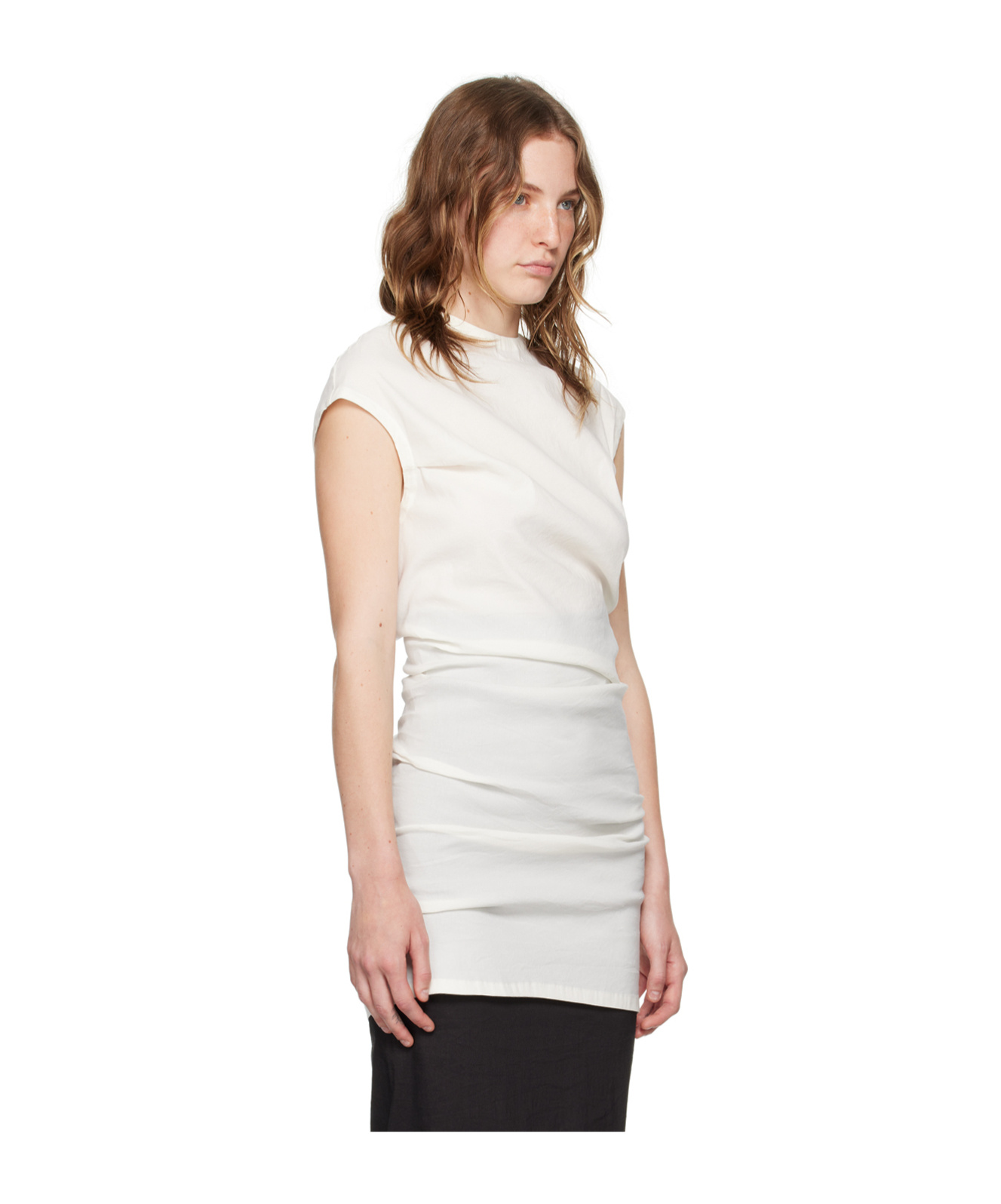 Issey Miyake Irregular Covered Sleeve Blouse In White