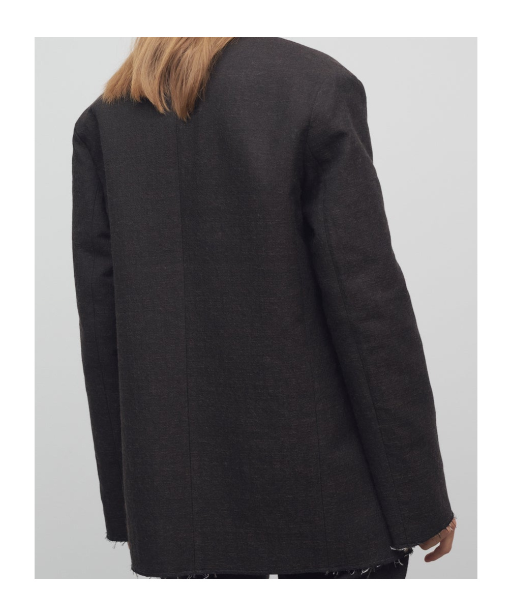 The Row Lysandre Raw-edge Cotton-wool Blazer In Black
