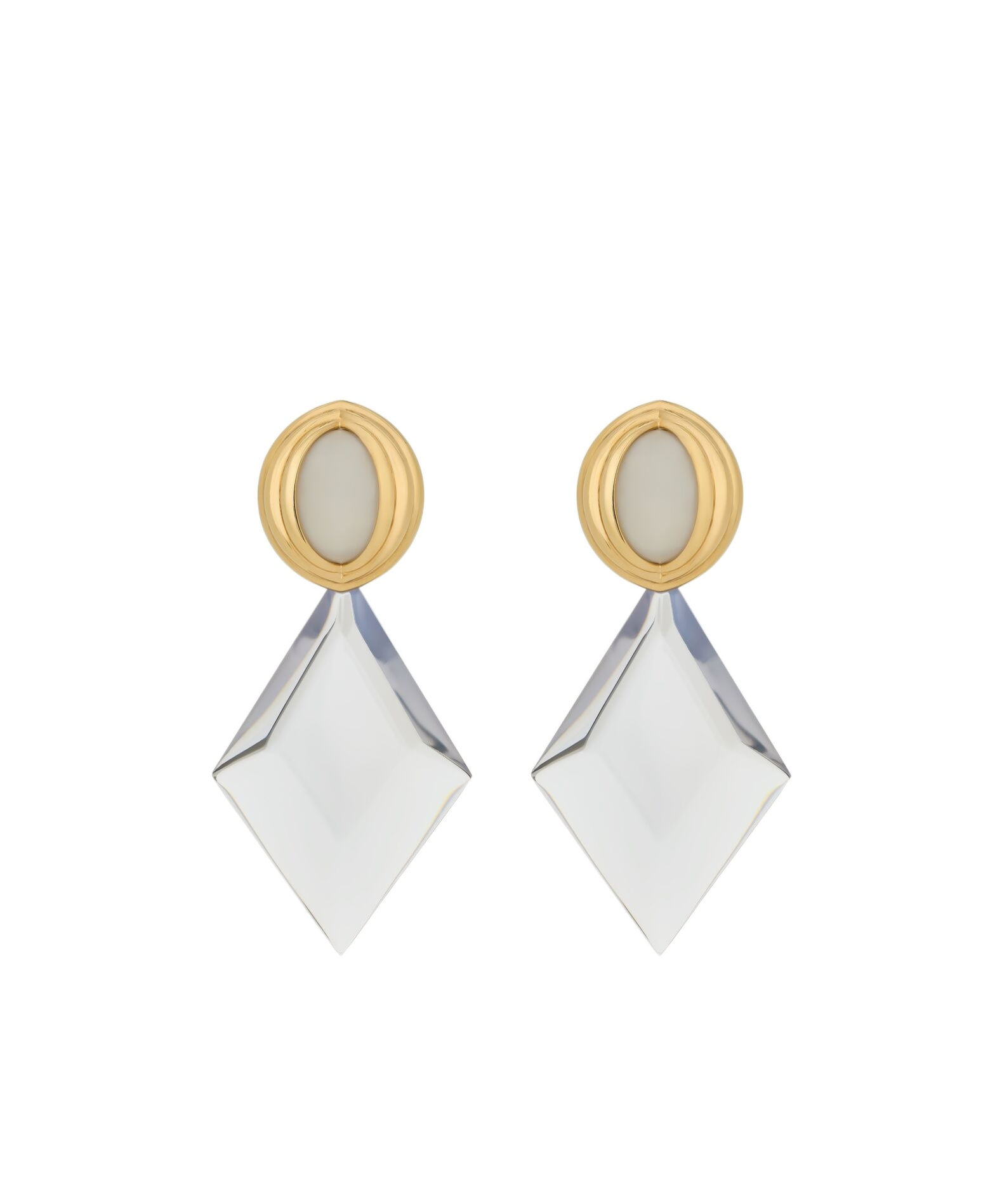 Saint Laurent Diamond Earrings In Clear, White Pearl And Gold