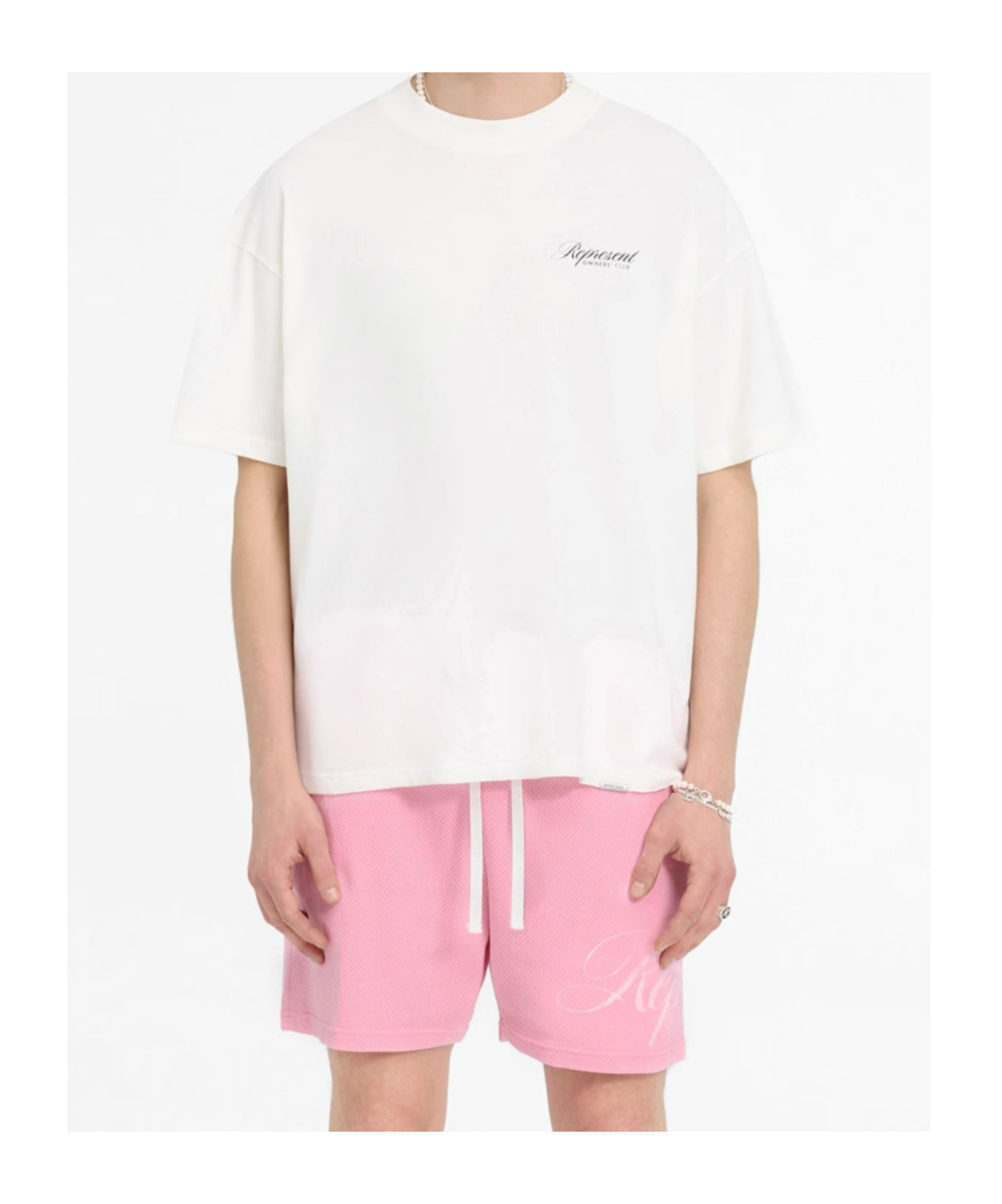 Represent White Crewneck T-shirt With With Front And Back Owners Club Print In Cotton Man In White