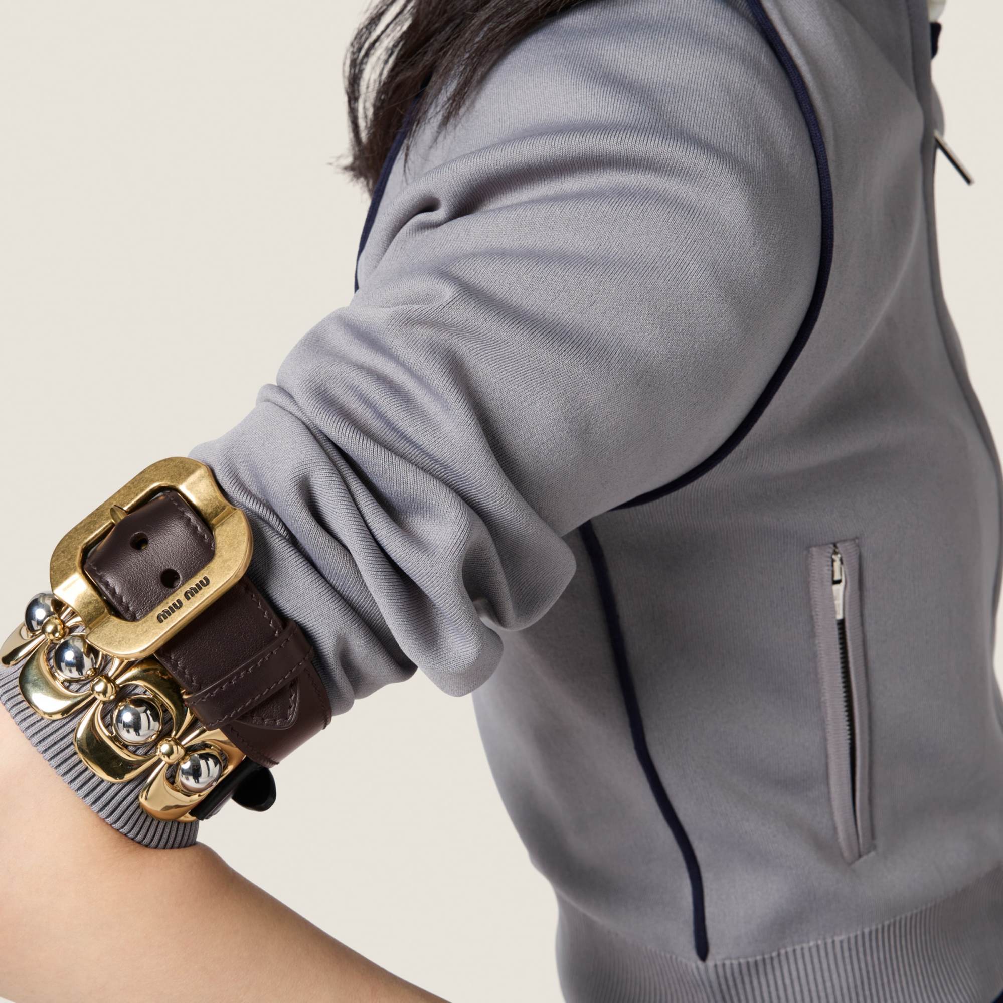 Miu Miu Technical Yarn Zipper Cardigan In Gray