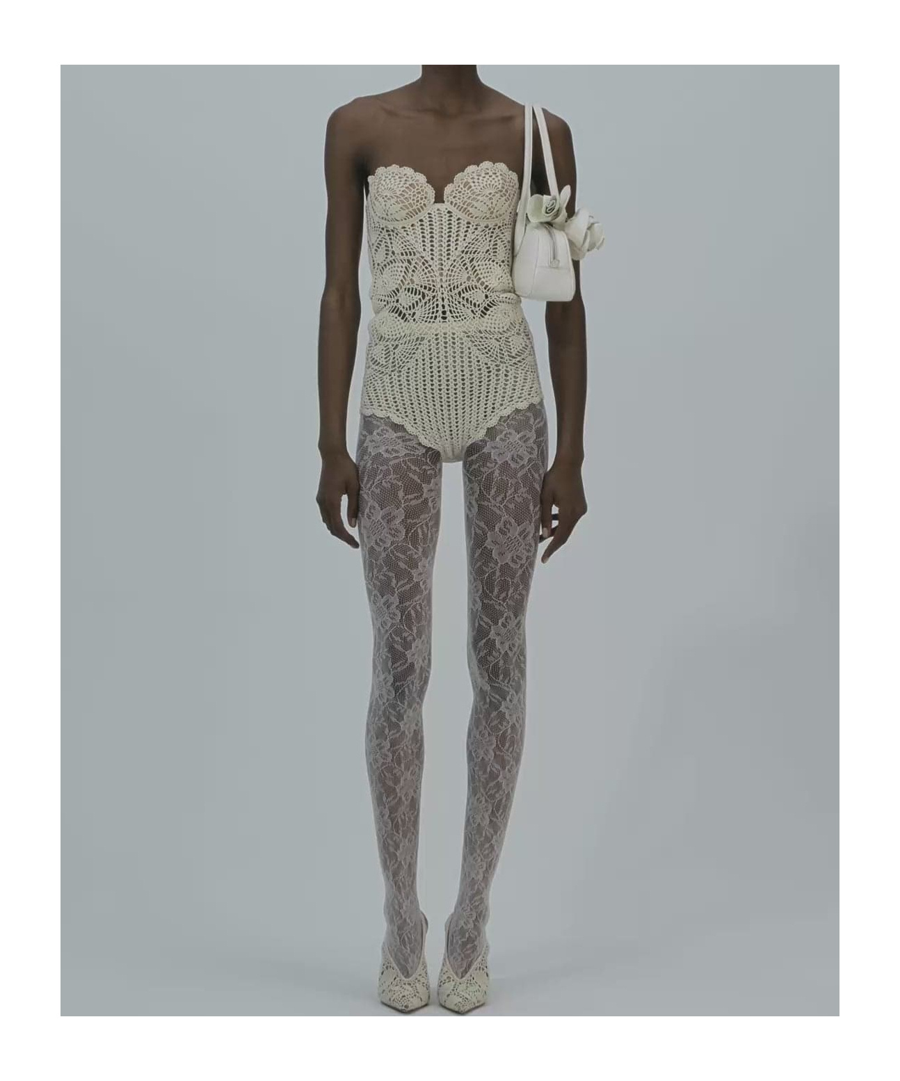 Magda Butrym Lace Crochet Bustier Bodysuit In Cream In Brown
