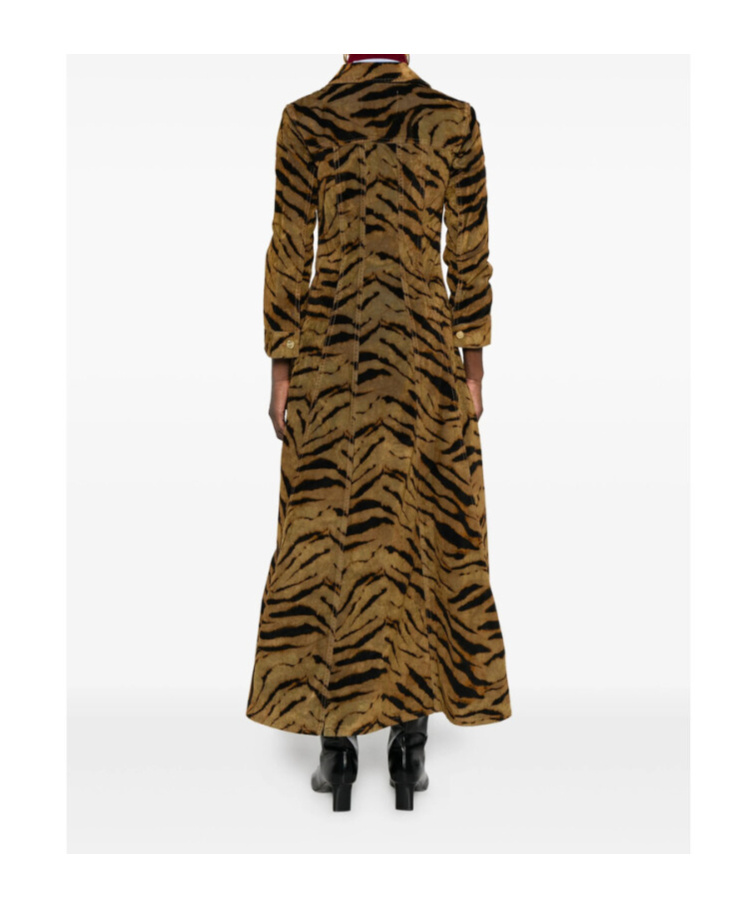 Ganni Tiger-pattern Button-up Maxi Dress In Multi