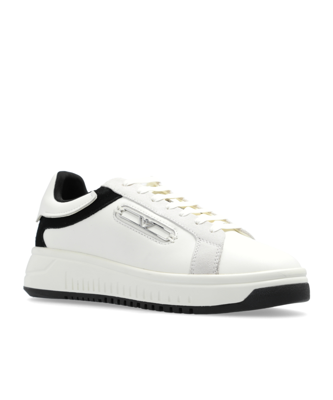 Emporio Armani Leather Sneakers With Eagle Plate In White