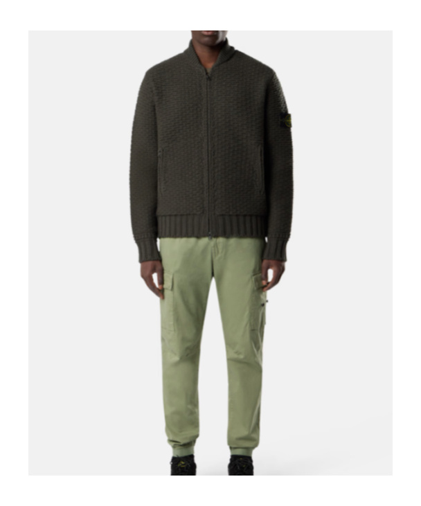 Stone Island Bomber-style Jumper With Zip Pockets In Green