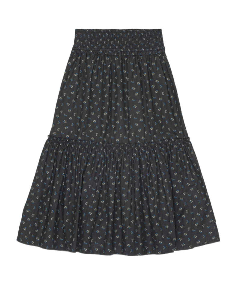 Ganni Floral-print Smock Maxi Skirt In Black